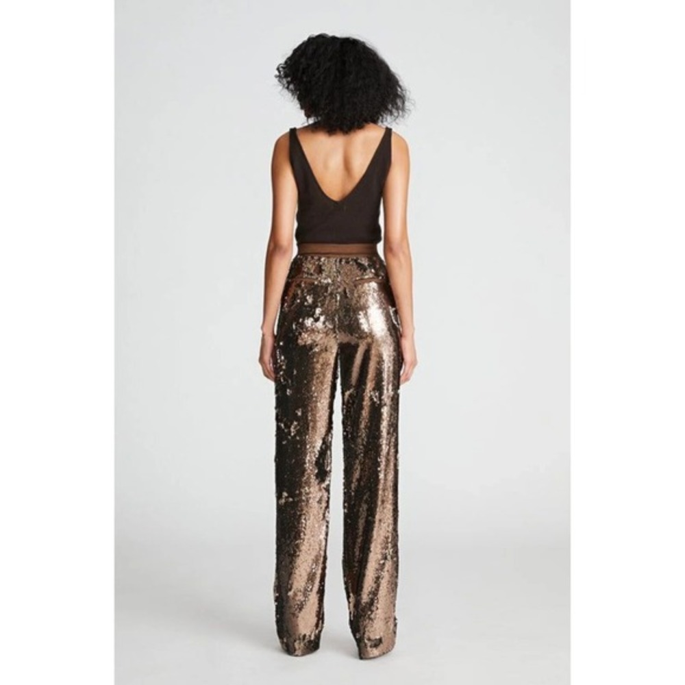 HALSTON Jett Trousers Sequin Java Brown Size 2 New with Tags High Rise Luxury - Picture 2 of 11